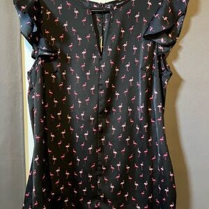 Flamingo Print Black Top